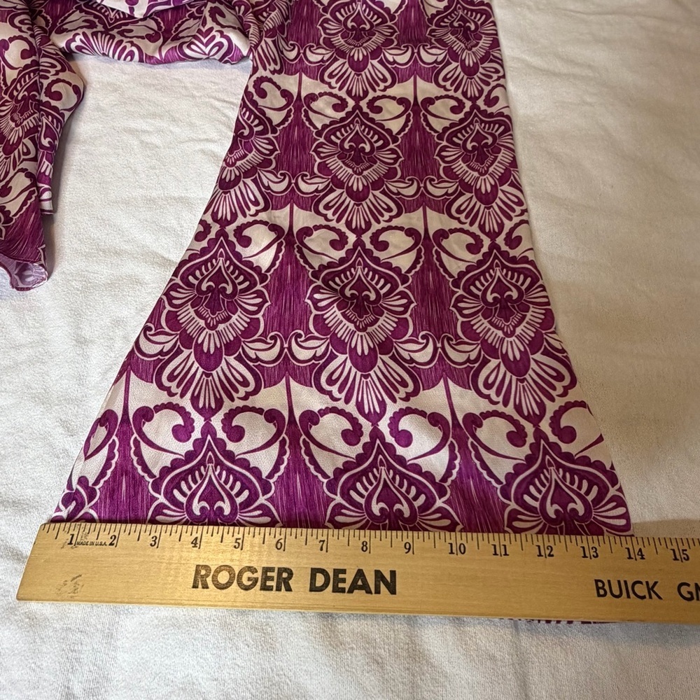ALEXIS Purple Boho Wide Leg Pants Size L High Waist Drawstring Statement Print - Picture 8 of 10